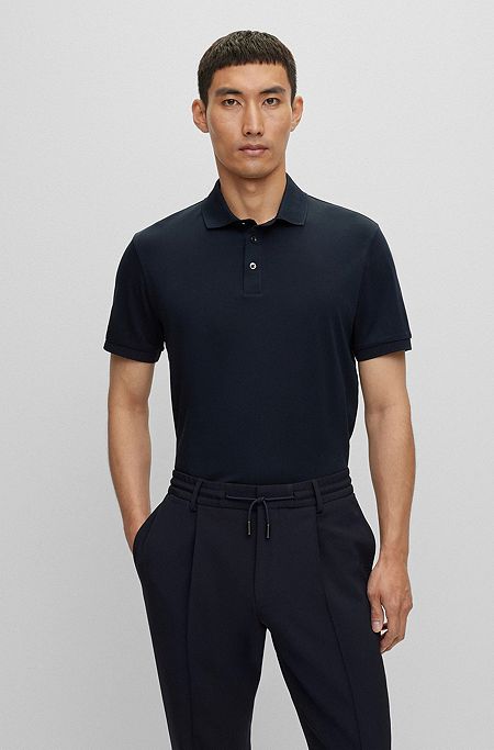 Regular-fit polo shirt in mercerized Italian cotton, Dark Blue