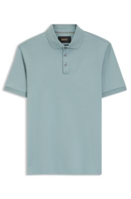Polo Regular en coton italien merceris&eacute;, bleu clair