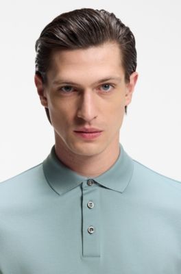 Regular-fit polo shirt in mercerized Italian cotton, Light Blue
