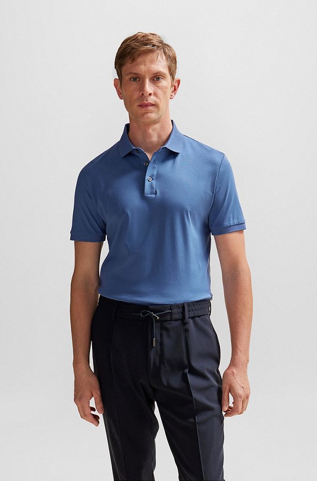 Regular-fit polo shirt in mercerized Italian cotton, Light Blue