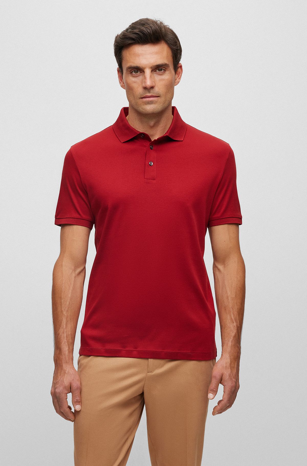 Regular-fit polo shirt in mercerized Italian cotton, Red