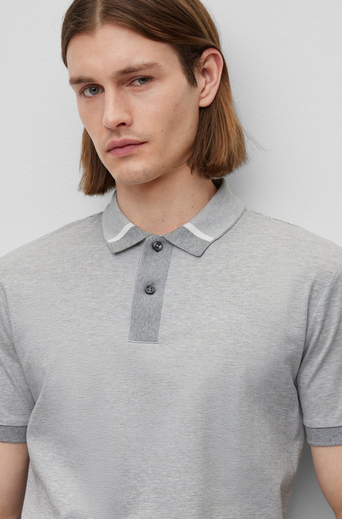 Regular-fit polo shirt with two-tone micro pattern, Silver