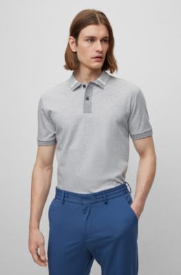 Hugo Boss Regular-fit Polo Shirt With Two-tone Micro Pattern In Silver