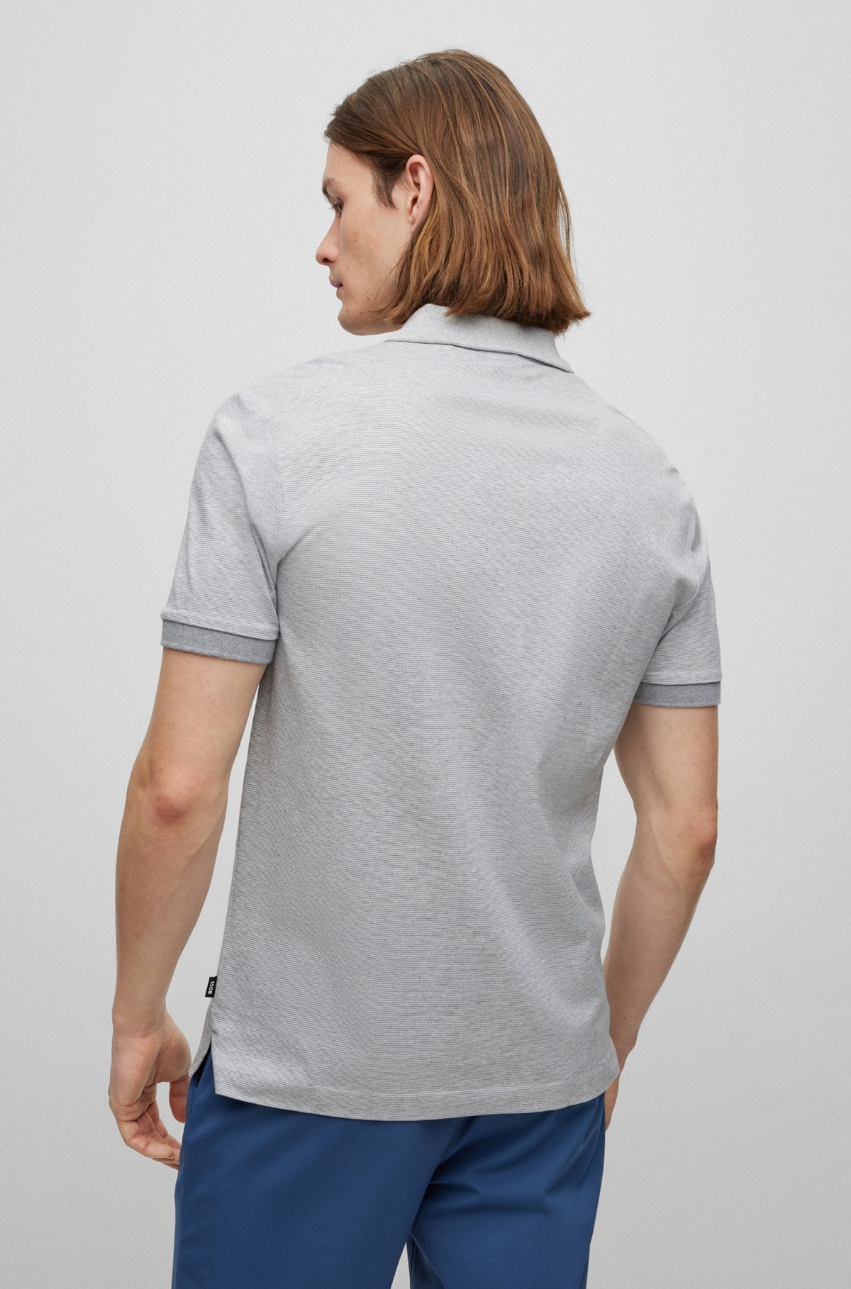 Regular-fit polo shirt with two-tone micro pattern, Silver