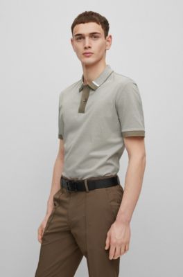 Hugo Boss Regular-fit Polo Shirt With Two-tone Micro Pattern In Light Green