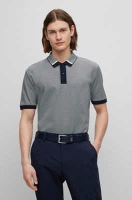 Shop Hugo Boss Regular-fit Polo Shirt With Two-tone Micro Pattern In Dark Blue