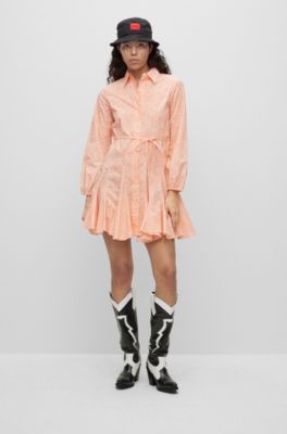 Hugo Boss Long-sleeved Shirt Dress In Paisley-print Cotton In Patterned