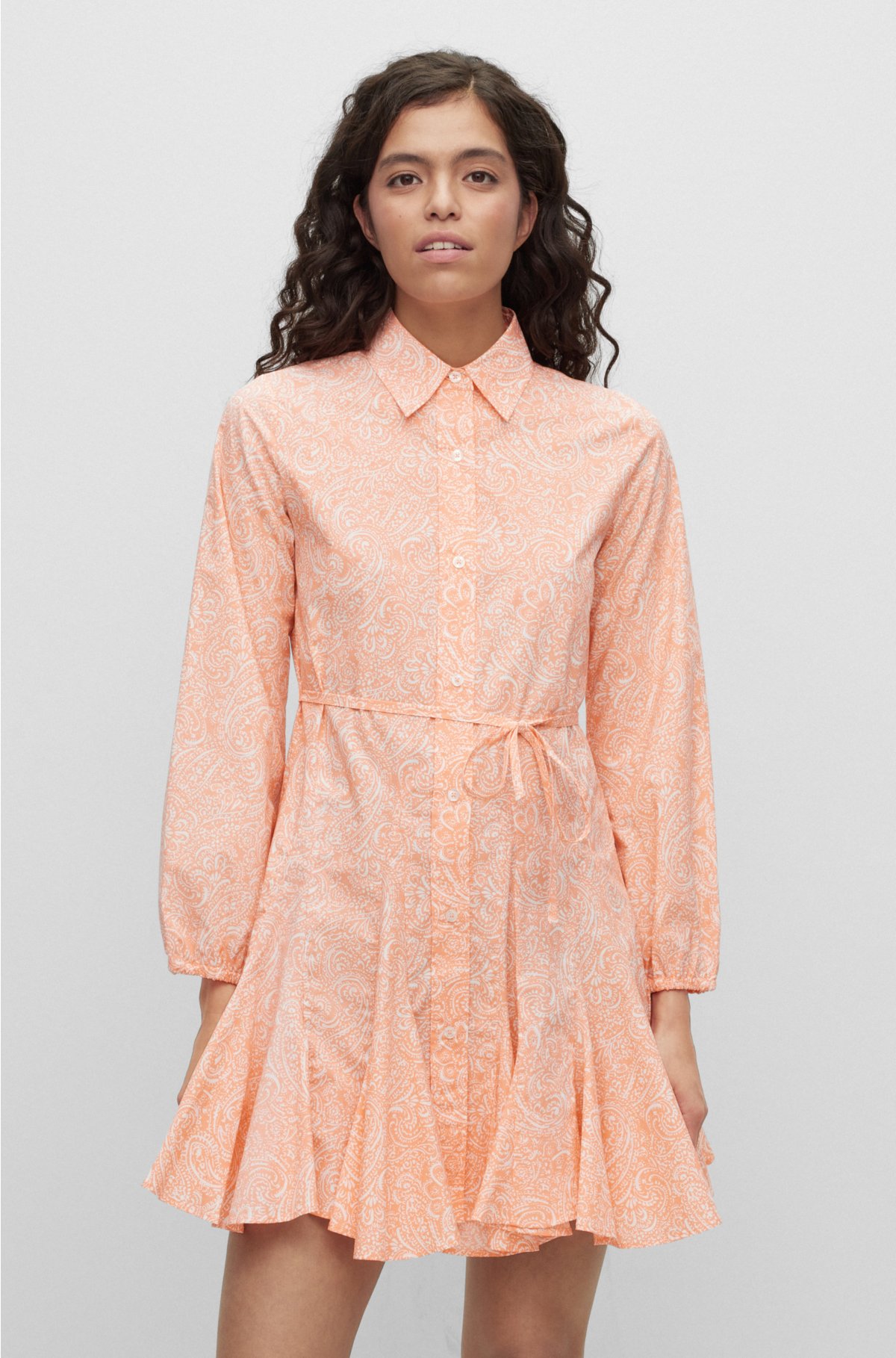 HUGO - Long-sleeved shirt dress in paisley-print cotton