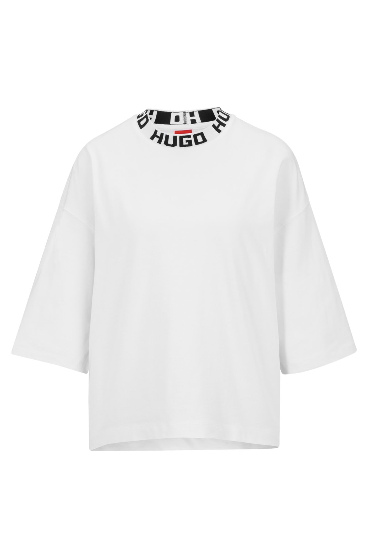 Cotton-jersey relaxed-fit T-shirt with logo collar