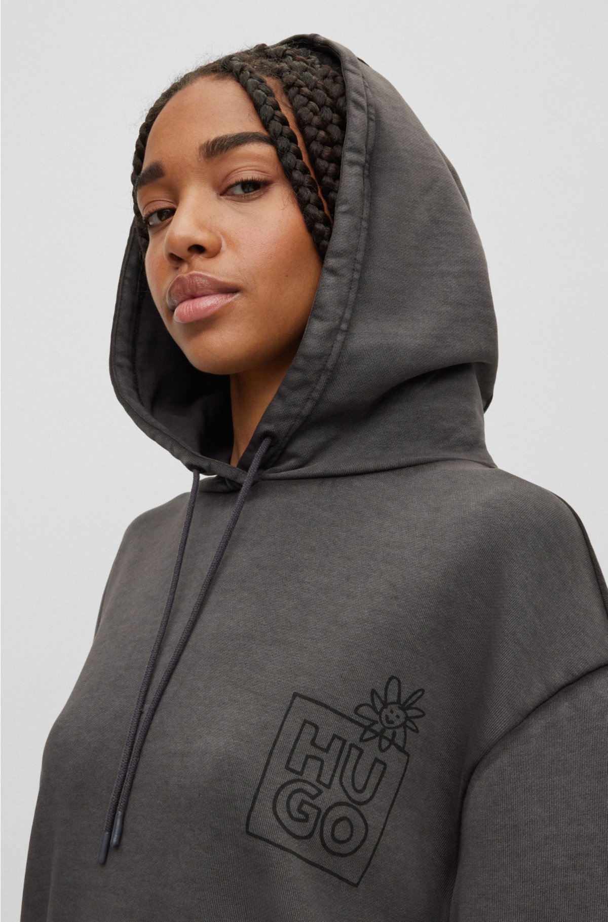HUGO - Cotton-terry hoodie with seasonal motifs