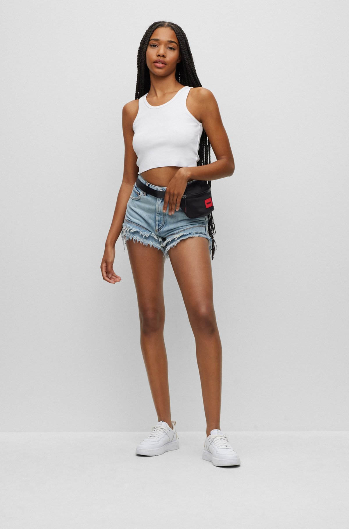 HUGO - Cropped slim-fit tank top in stretch cotton