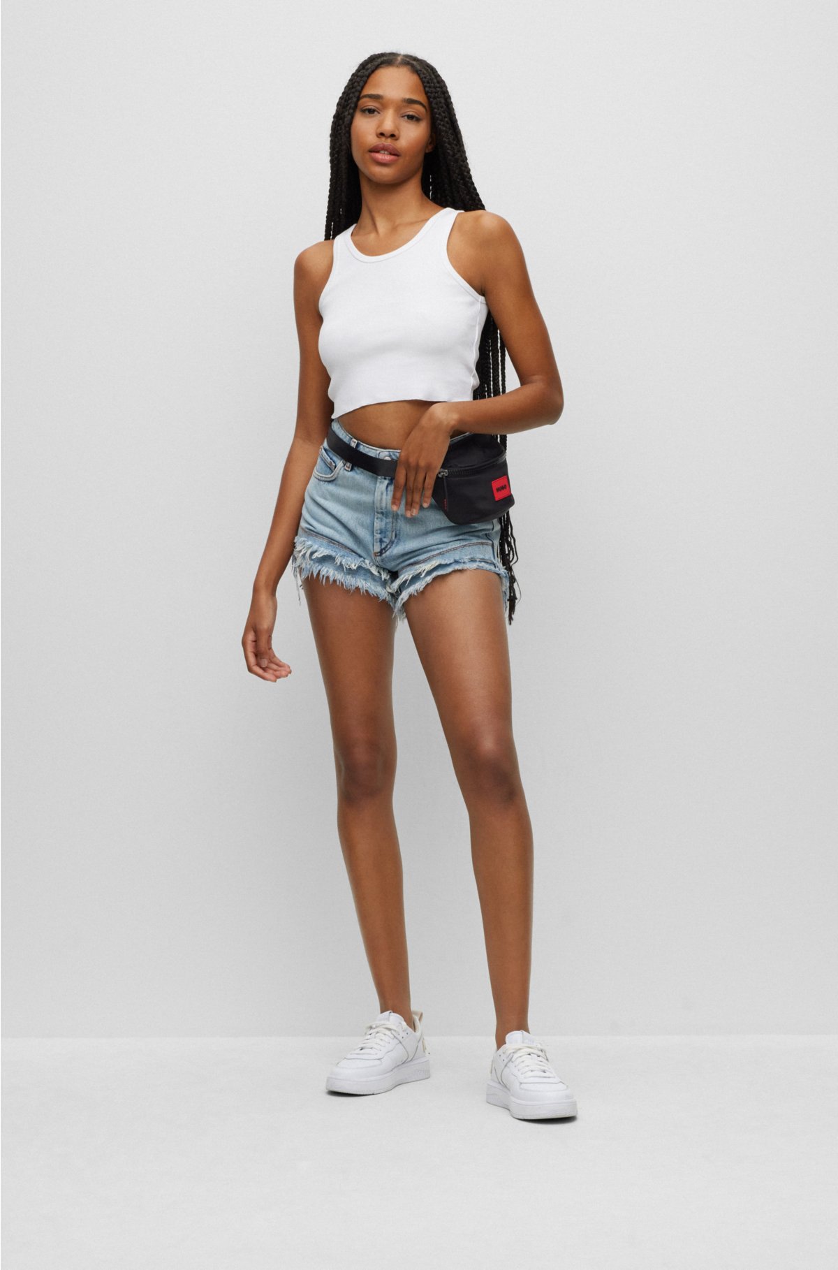 HUGO - Cropped slim-fit tank stretch top in cotton