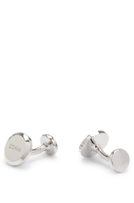 Round polished-brass cufflinks with engraved logo, Silver