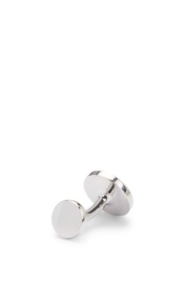 Round polished-brass cufflinks with engraved logo, Silver