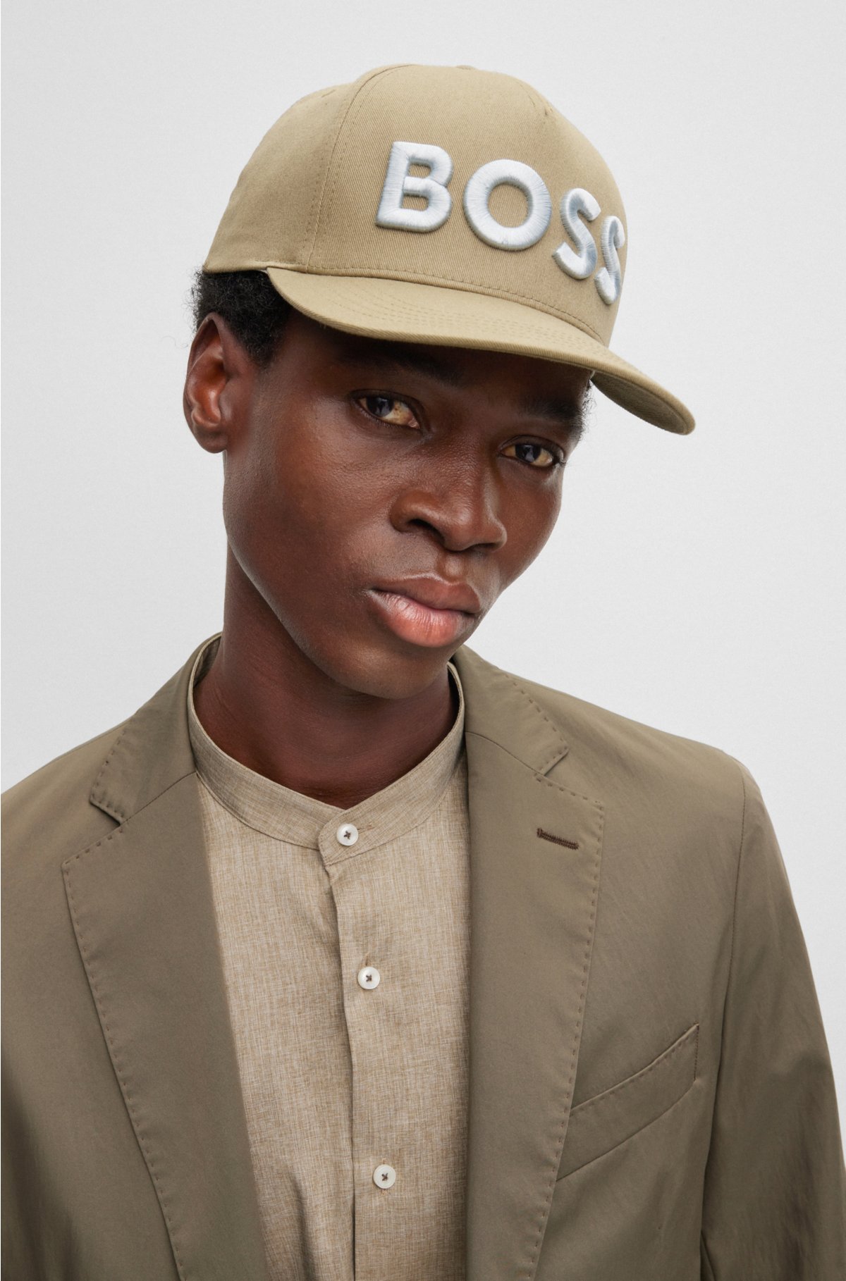BOSS - Cotton-twill cap and with adjustable logo strap embroidered