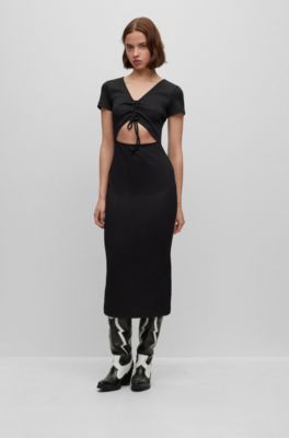 Hugo Midi-length Jersey Dress With Cut-out Detail In Black