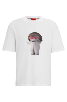 Shop Hugo Cotton-jersey Relaxed-fit T-shirt With Mushroom Prints In White