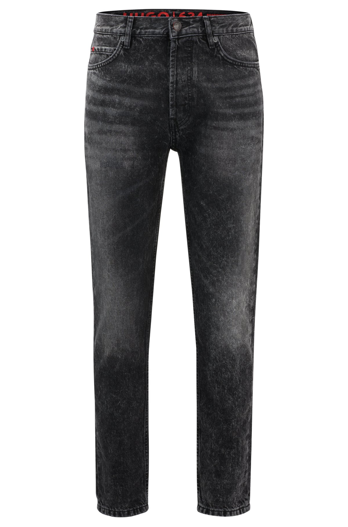 HUGO - Tapered-fit jeans in black rigid denim