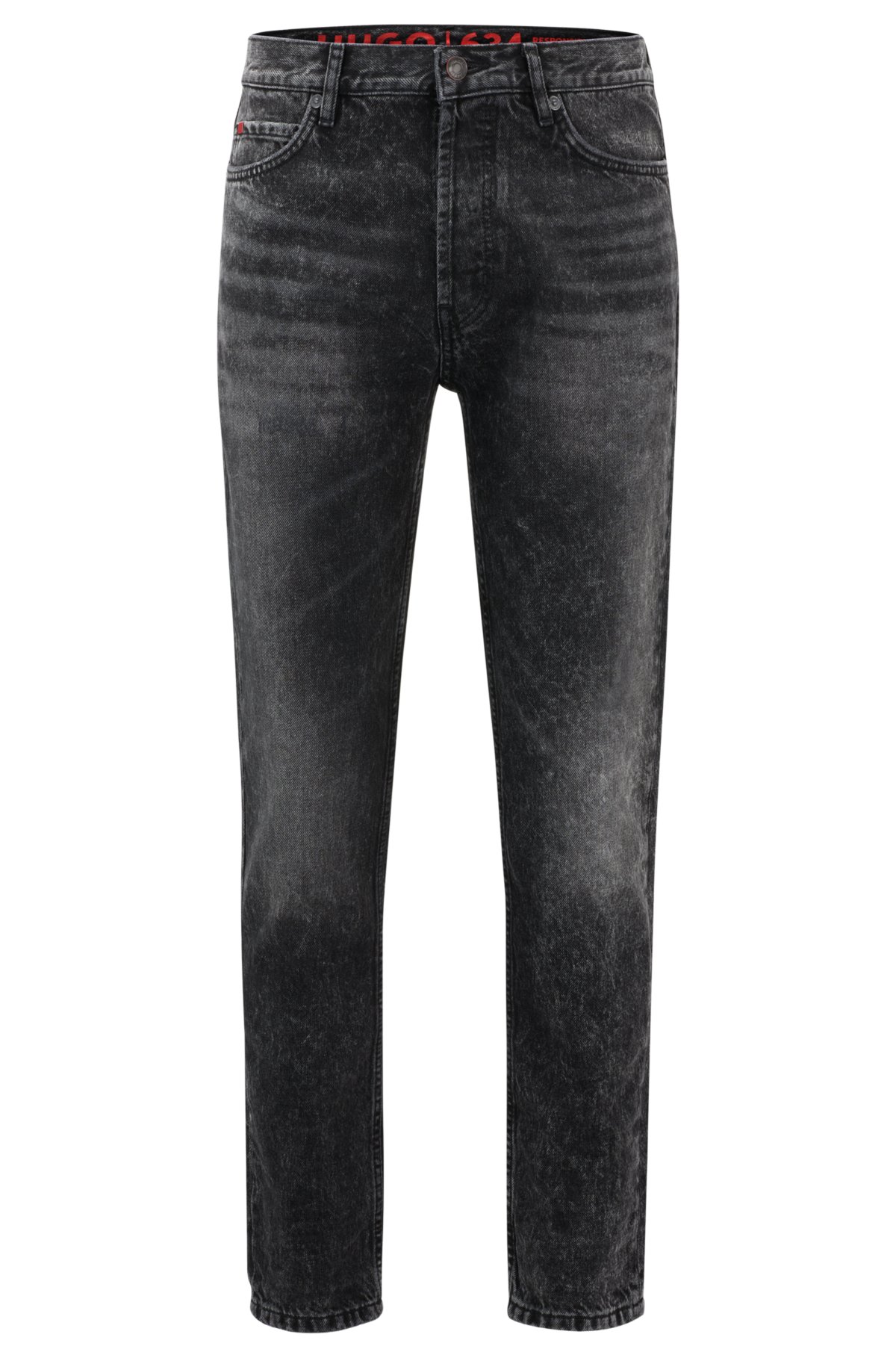 HUGO - Tapered-fit jeans in black rigid denim