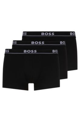 Hugo Boss Three-pack Of Stretch-cotton Trunks With Logo Waistbands In Black