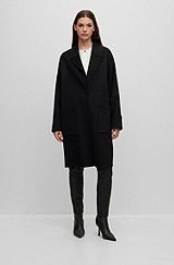 Manteau Relaxed Fit en tissu chiné mélangé à teneur en laine, Noir