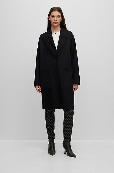 Melange relaxed-fit coat blended with wool, Black