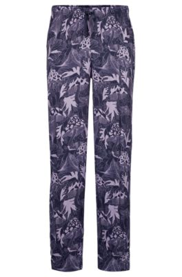 Hugo Satin Pajama Bottoms With Drawstring In A Seasonal Print In Light Purple