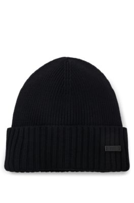Gorro de punto de canal&eacute; en lana virgen con placa con logo, Negro