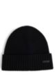 Ribbed beanie hat in virgin wool, Black