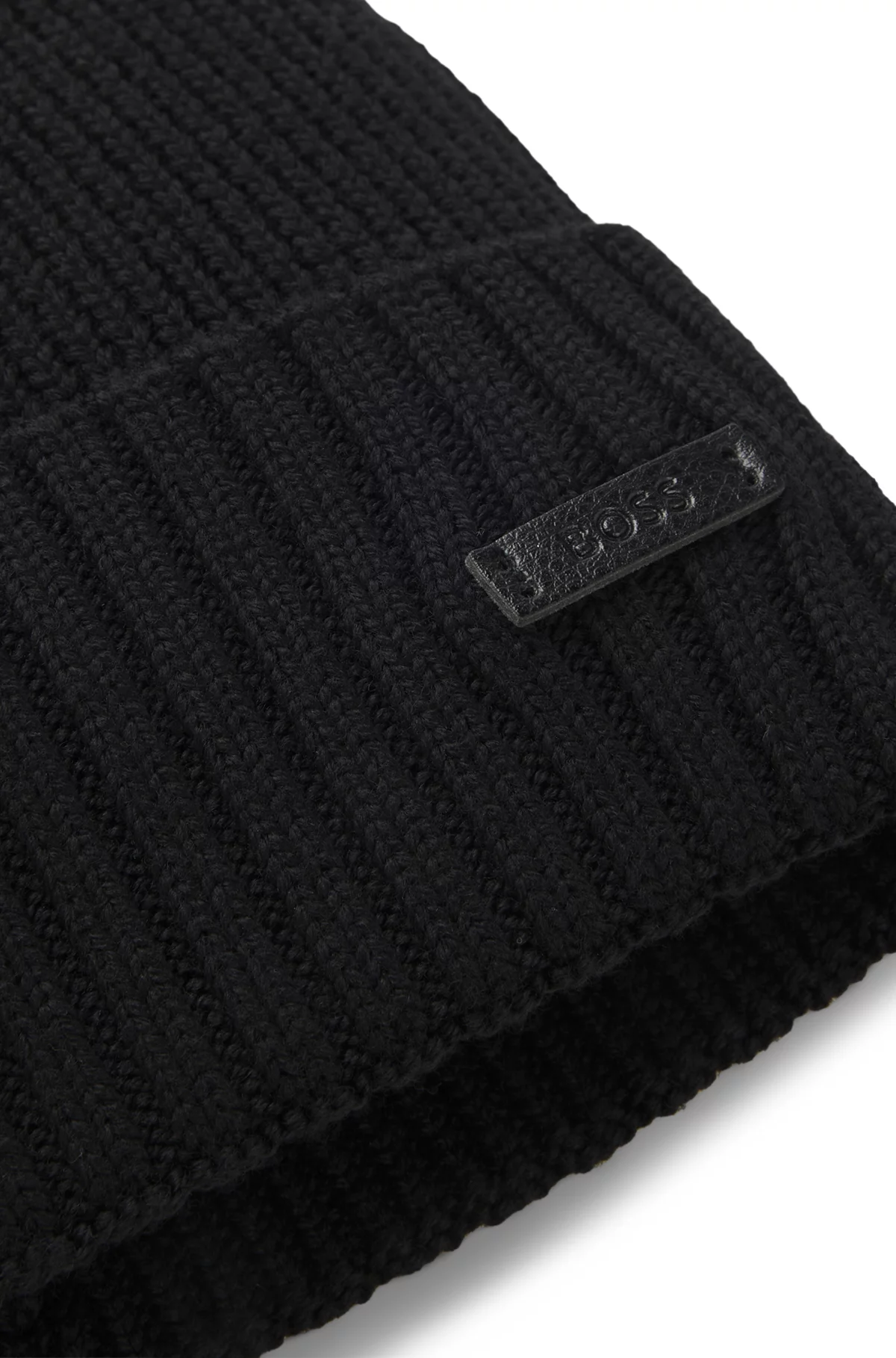 Rib-knit virgin-wool beanie with logo plaque, Black
