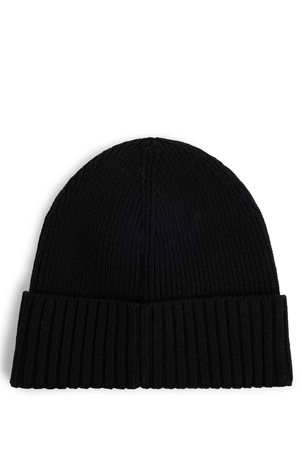 Ribbed beanie hat in virgin wool, Black