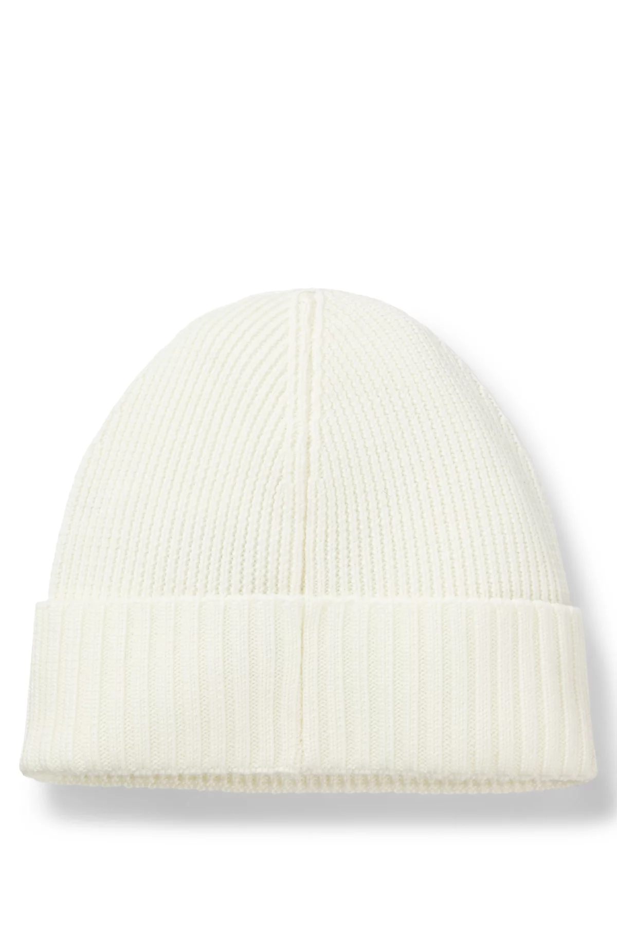 Rib-knit virgin-wool beanie with logo plaque, White