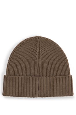 Bonnet en laine vierge avec plaque logot&eacute;e, Chaux