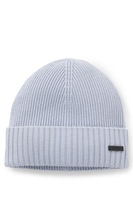 Gorro de punto en lana virgen con placa con logo, Celeste