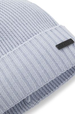 Gorro de punto en lana virgen con placa con logo, Celeste