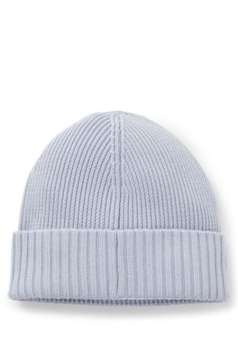 Gorro de punto en lana virgen con placa con logo, Celeste