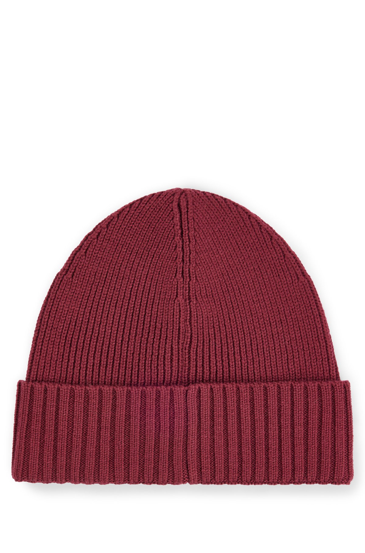 Ribbed beanie hat in virgin wool, Dark Red