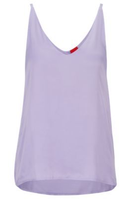 Hugo Satin Pajama Vest With V-neckline And Logo Straps In Light Purple