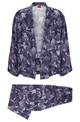 Relaxed-fit satin pajamas with contrast piping