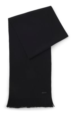 Logo-plaque scarf in virgin wool, Black
