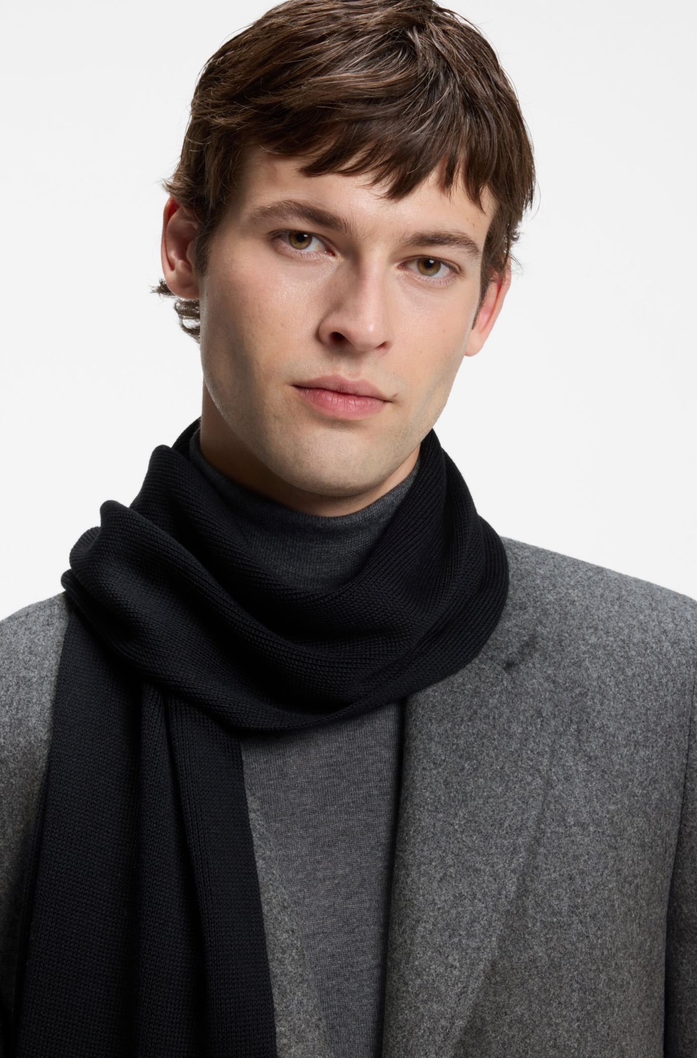 BOSS - Raschel-knit scarf in virgin wool - Black