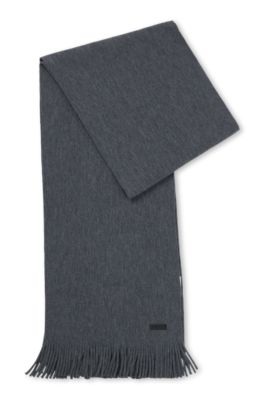 Logo-plaque scarf in virgin wool, Grey