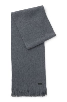 Knit scarf in virgin wool with logo detail, Grey