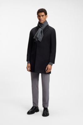 Knit scarf in virgin wool with logo detail, Grey