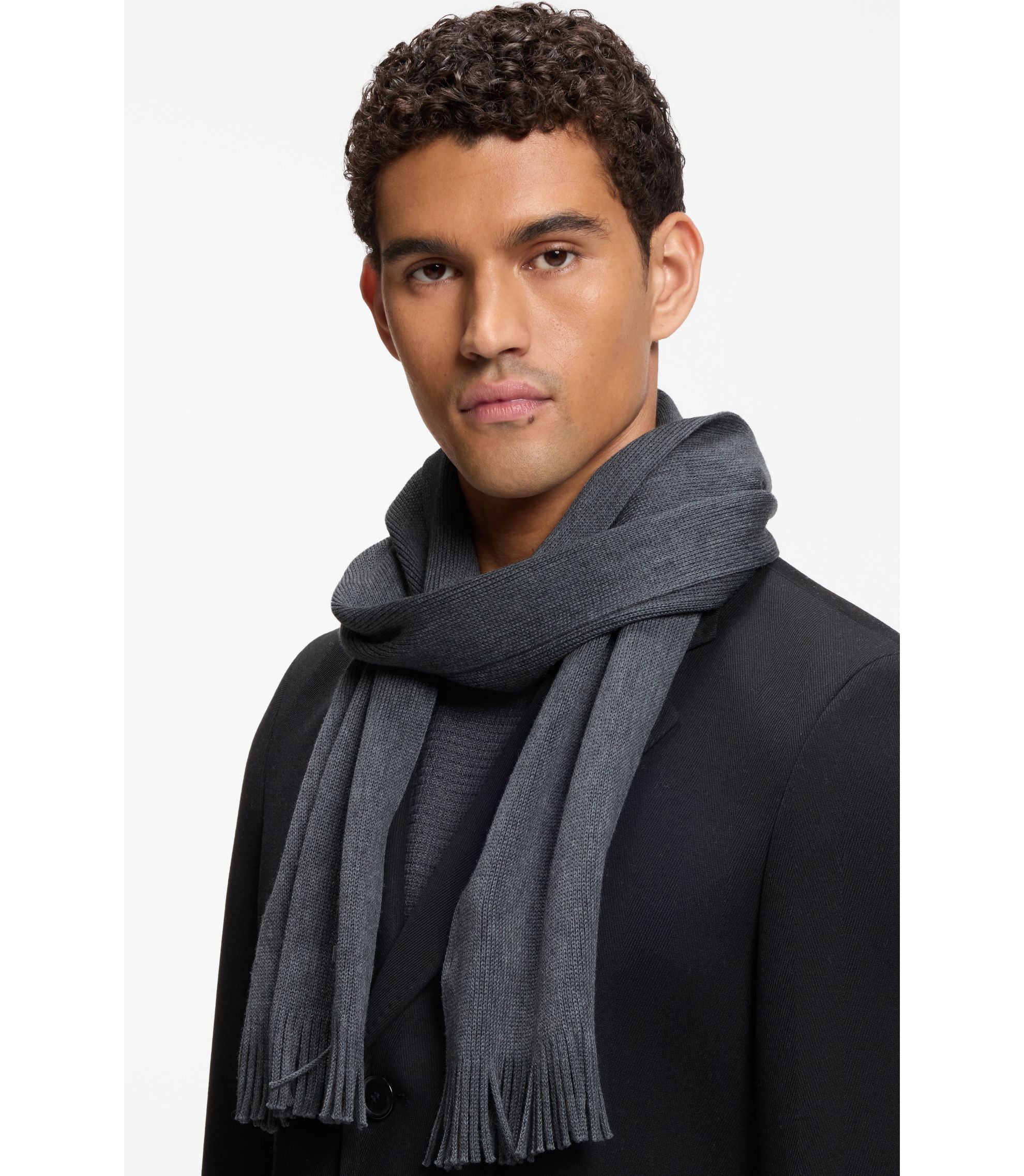 BOSS - Raschel-knit scarf in virgin wool - Grey