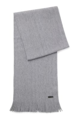 Logo-plaque scarf in virgin wool, Silver