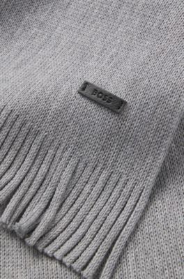 Logo-plaque scarf in virgin wool, Silver