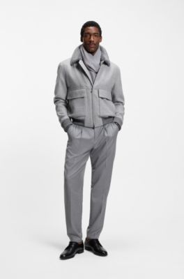 Logo-plaque scarf in virgin wool, Silver