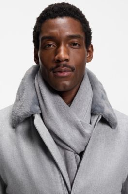 Logo-plaque scarf in virgin wool, Silver