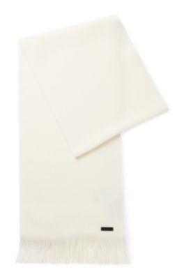 Logo-plaque scarf in virgin wool, White